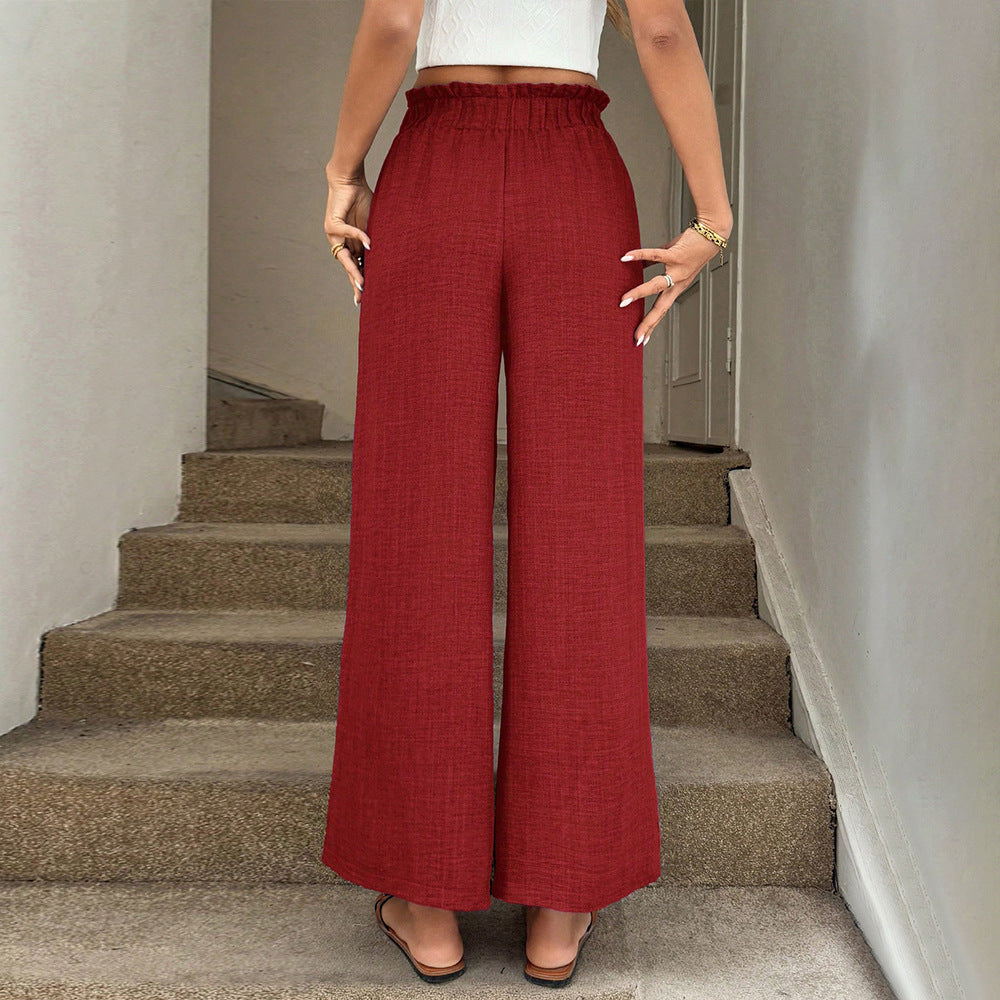 Red Wide-Leg Elizabeth Ainsley Drawstring Pants