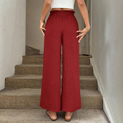 Red Wide-Leg Elizabeth Ainsley Drawstring Pants