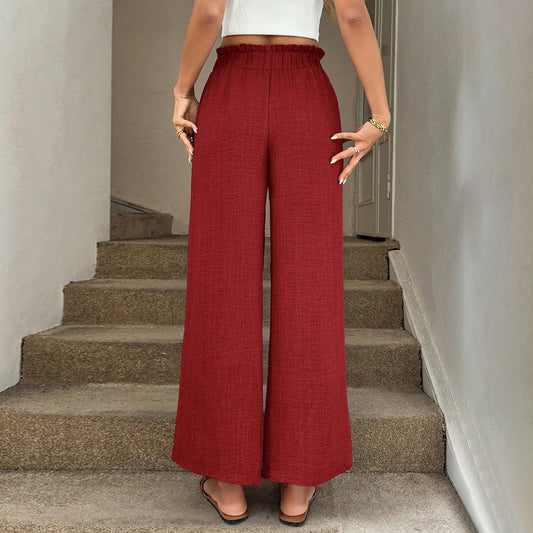 Red Wide-Leg Elizabeth Ainsley Drawstring Pants