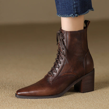 Elizabeth Ainsley Ankle Boots - Thick Heel Lace-Up Comfort