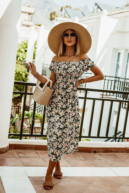 Boho Off Shoulder Elizabeth Ainsley Summer Print Dress