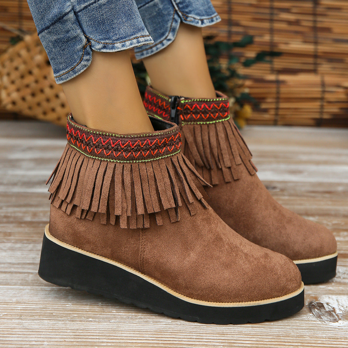 Elizabeth Ainsley Wedge Bootie - Fringe Comfort Design