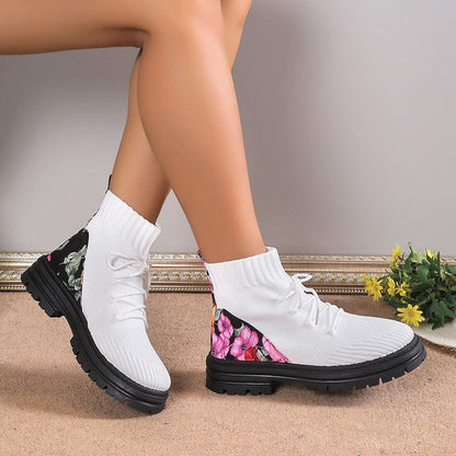 Malone | Floral Knit Orthopedic Lace-Up Boots