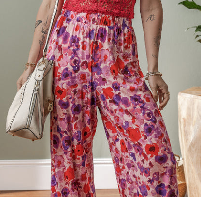Vibrant Floral High Waist Pants by Elizabeth Ainsley