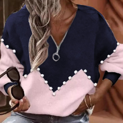 Chic Pearl Trim Elizabeth Ainsley Knitted Sweater Blouse