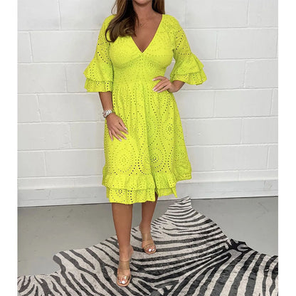 Chic Embroidered V-Neck Dress by Elizabeth Ainsley