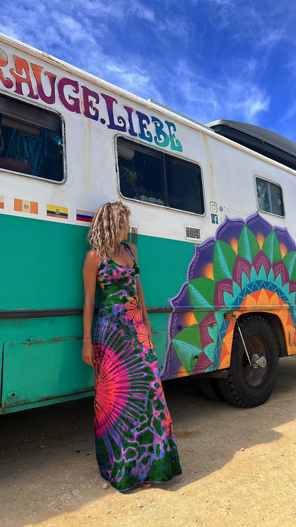 Vibrant Geometric Elizabeth Ainsley Backless Maxi Dress