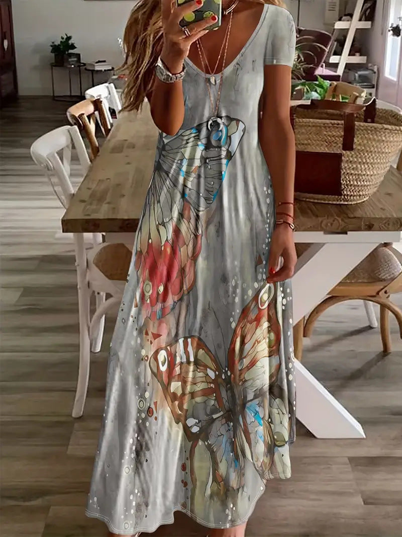 Bohemian Butterfly Print Elizabeth Ainsley Maxi Dress