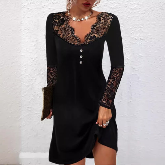 Elegant Lace V-Neck Dress by Elizabeth Ainsley