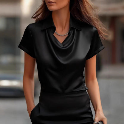 Chic Satin Boat-Neck Blouse by Elizabeth Ainsley