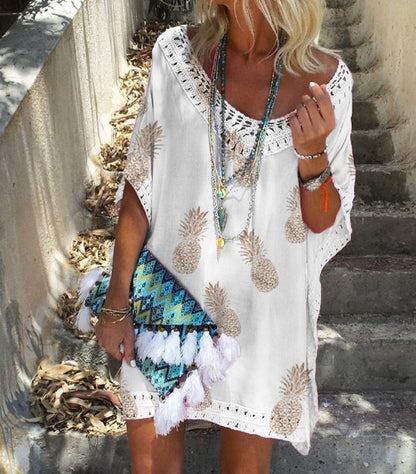 Chic Lace Print Dress Elizabeth Ainsley Summer V-Neck