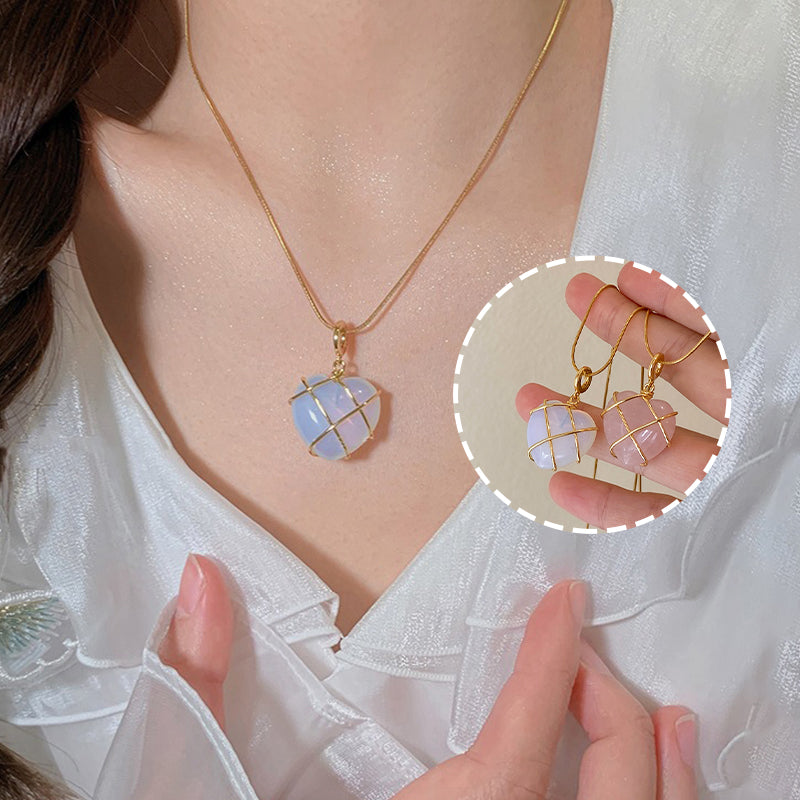 Gold Wire-Wrapped Moonstone Pendant Necklace