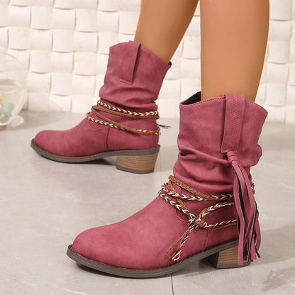Elizabeth Ainsley Pleated Tassel Boots - Ergonomic Comfort