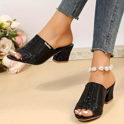 Sparkling Chunky Heel Elizabeth Ainsley Plus Sandals