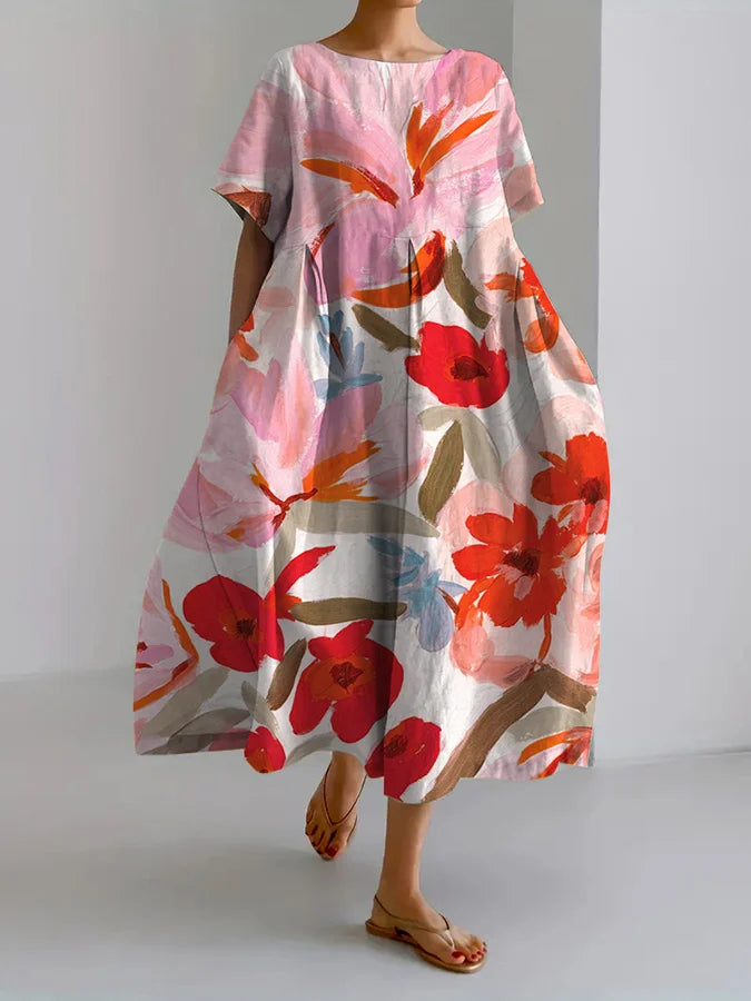 Artful Floral Elizabeth Ainsley Summer Midi Dress