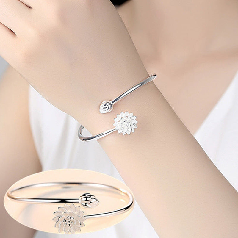 Floral Open Cuff Bracelet with Delicate Sculpted Detail