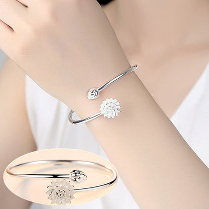 Floral Open Cuff Bracelet with Delicate Sculpted Detail