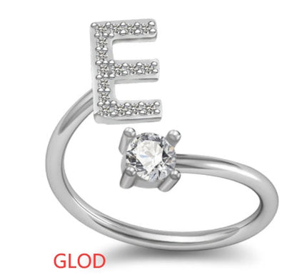 Personalized Initial Letter Ring with Pavé Stone Accent