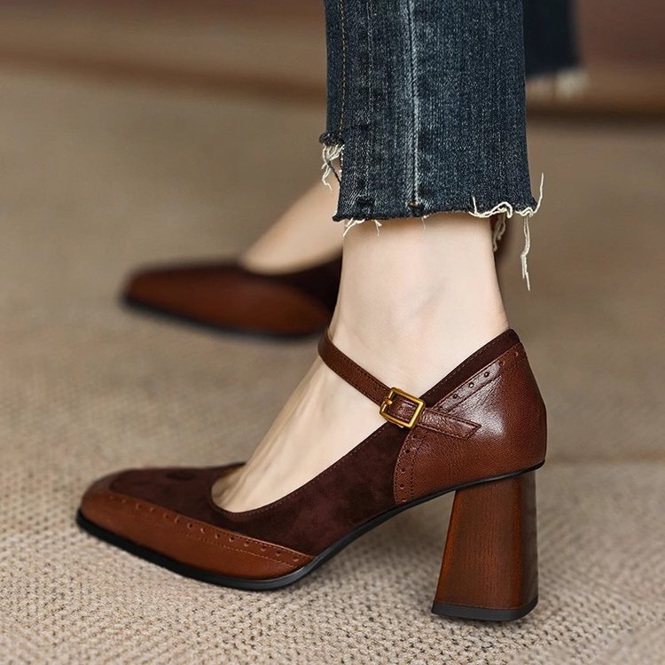 Elegant Elizabeth Ainsley Square Toe Chunky Heels