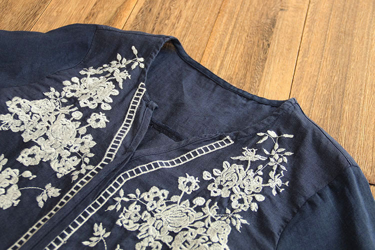 Vintage Embroidered Linen V-Neck Top by Elizabeth Ainsley