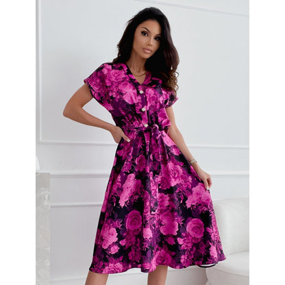 Vibrant Floral Elizabeth Ainsley V-Neck Summer Dress