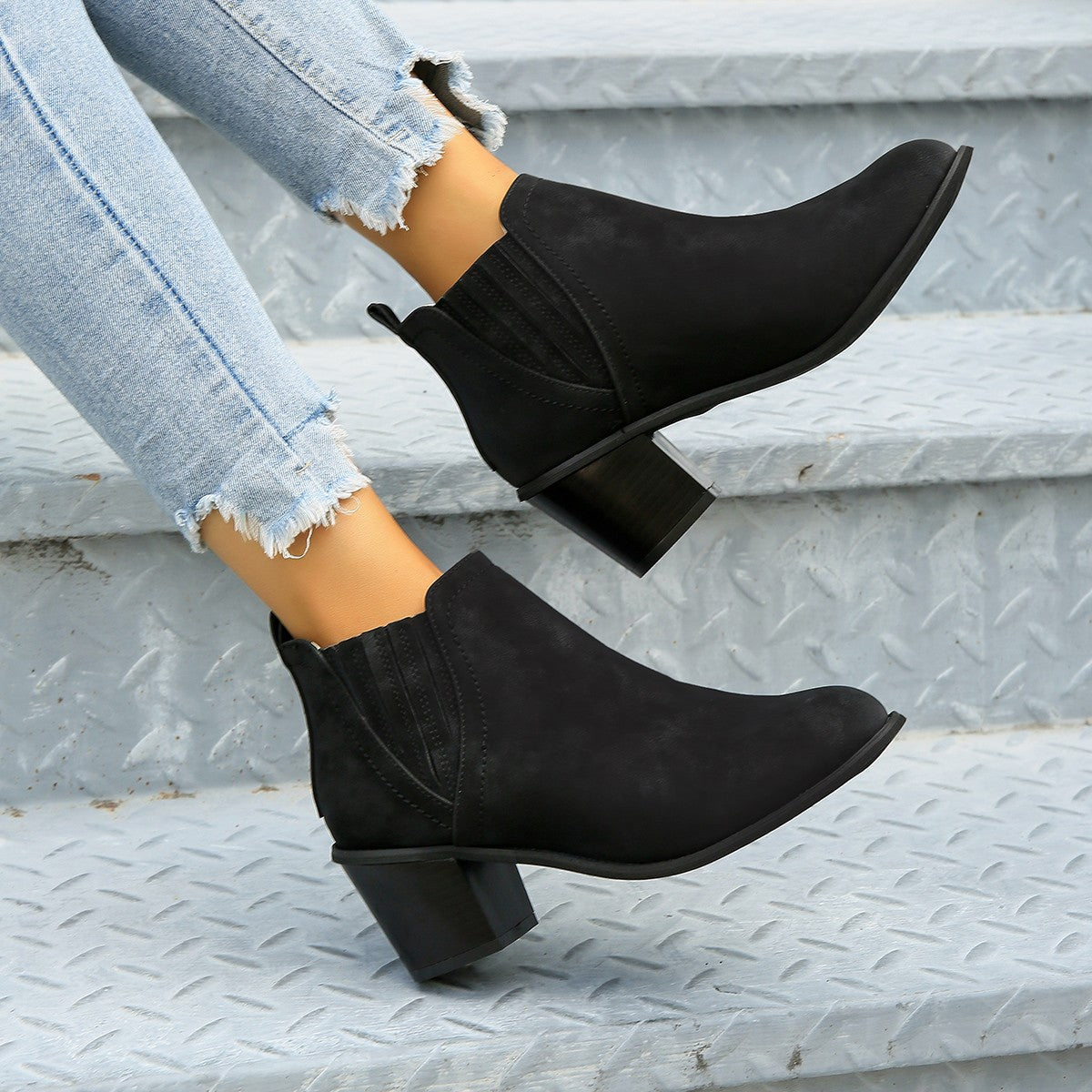 Elizabeth Ainsley Ankle Boots - Thick Heel Slip-On Comfort