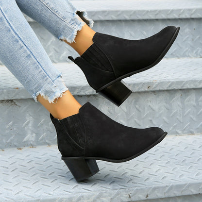 Elizabeth Ainsley Ankle Boots - Thick Heel Slip-On Comfort