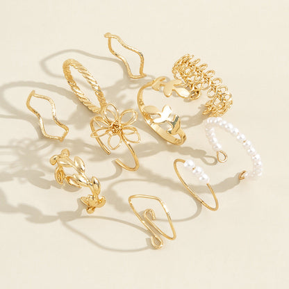 Boho Gold Stacking Ring Set – Floral & Pearl Detail Bands