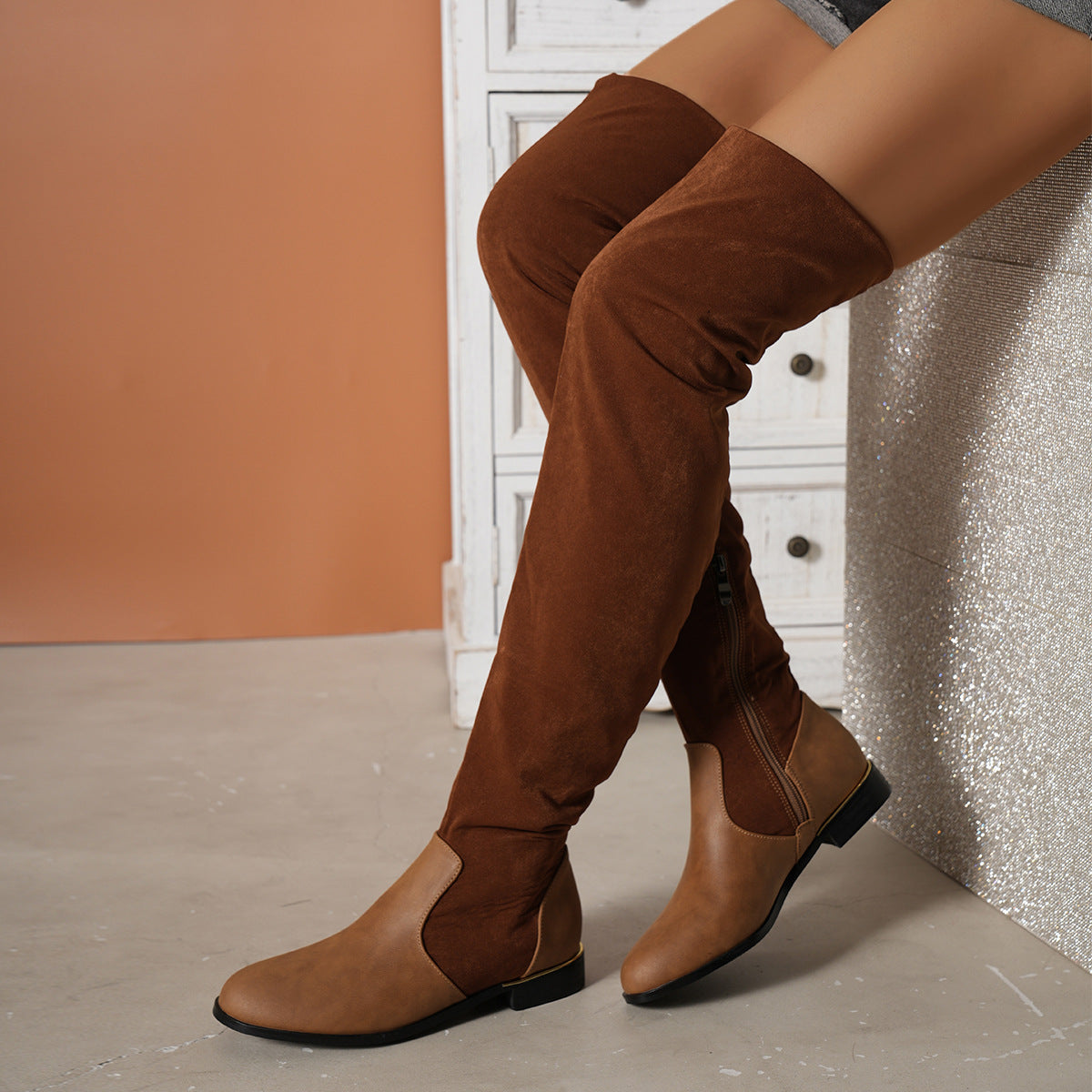 Elizabeth Ainsley Over-the-Knee Suede Boots - Low Heel