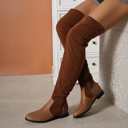 Elizabeth Ainsley Over-the-Knee Suede Boots - Low Heel