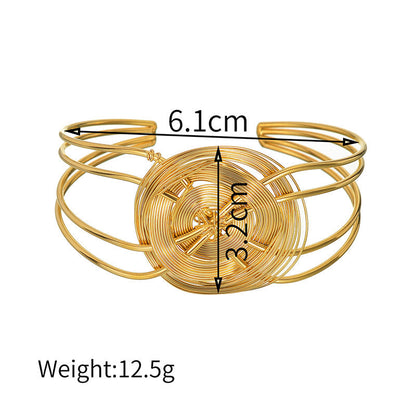Geometric Open Cuff Bracelet with Intricate Center Detail