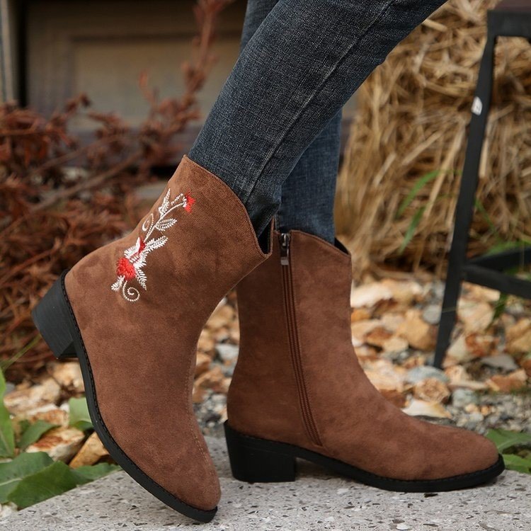 Elizabeth Ainsley Mid-Calf Boots - Embroidered Comfort