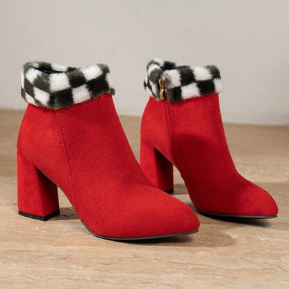 Elizabeth Ainsley Plush Ankle Boots - Square Heel Comfort