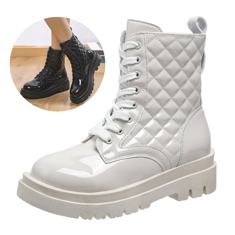 Elizabeth Ainsley Quilted Platform Boots - Thick Heel