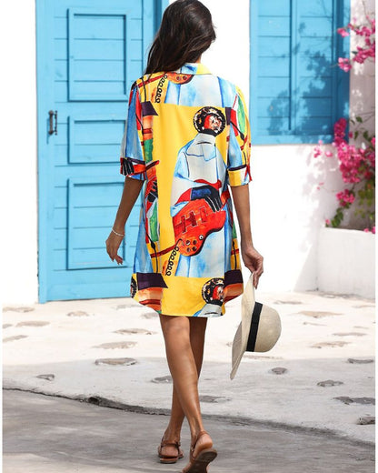 Vibrant Geometric Elizabeth Ainsley Mid-Length Top