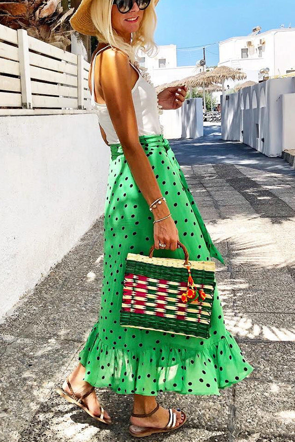 Ruffled Green Polka Dot Skirt by Elizabeth Ainsley