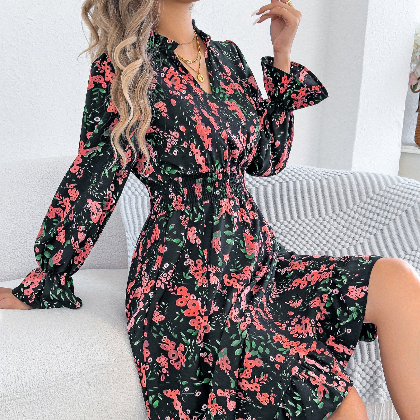Floral Bell Sleeve Elizabeth Ainsley Midi Dress
