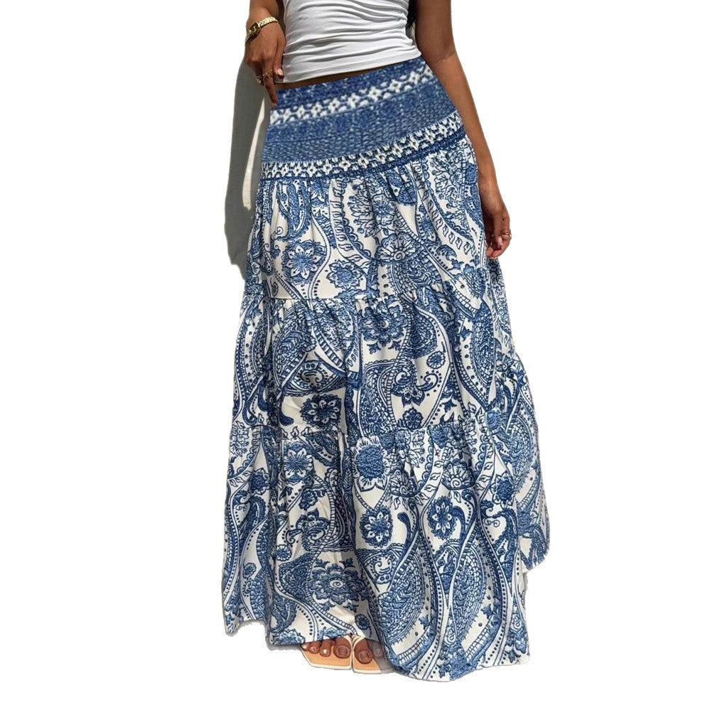 Bohemian Blue Print Elizabeth Ainsley Maxi Skirt