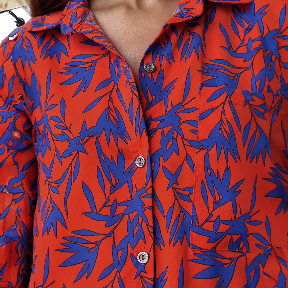 Vibrant Maple Leaf Elizabeth Ainsley Printed Shirt Set
