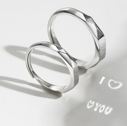 Minimalist Couple Rings Set – Faceted Promise Bands