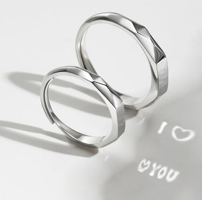 Minimalist Couple Rings Set – Faceted Promise Bands