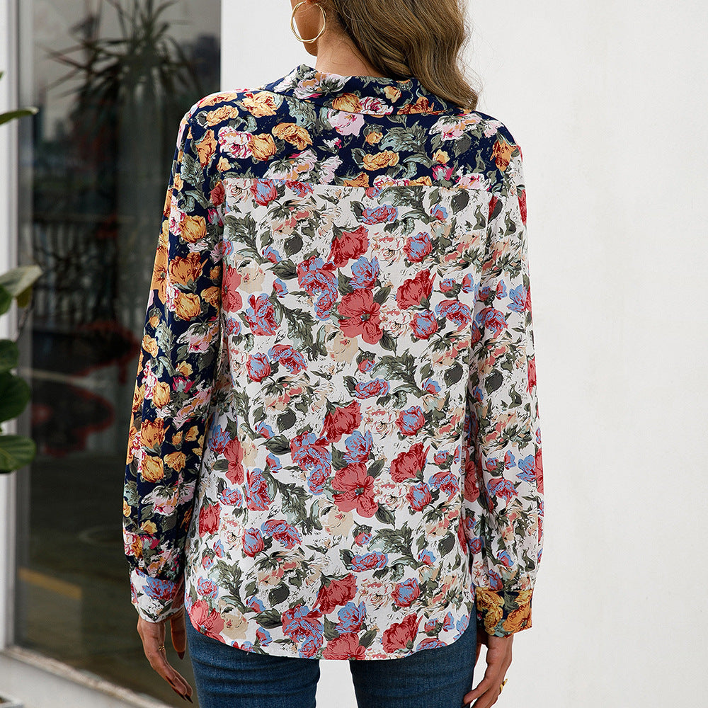 Colorblock Floral Elizabeth Ainsley Everyday Shirt Top