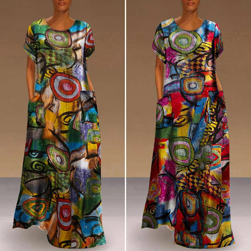Vibrant Print Elizabeth Ainsley Swing Maxi Dress