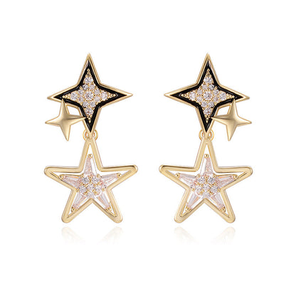 Sparkling Double-Star Drop Earrings with Crystal Accents