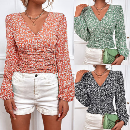 Chic Floral Long Sleeve V-Neck Top by Elizabeth Ainsley