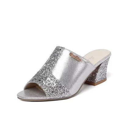 Sparkling Chunky Heel Elizabeth Ainsley Plus Sandals