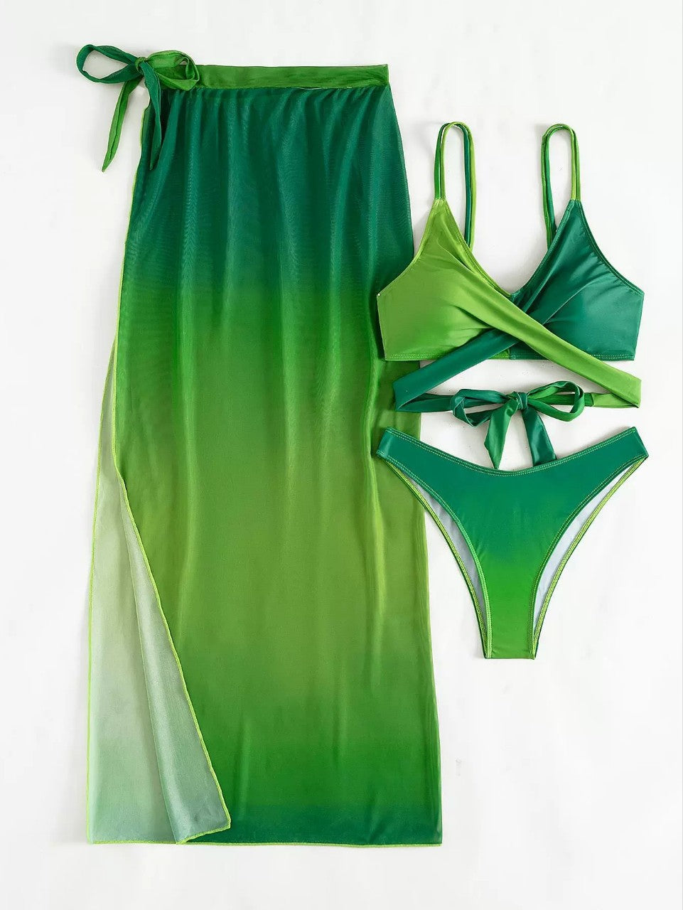 Green Gradient Elizabeth Ainsley Bikini Three-Piece Set