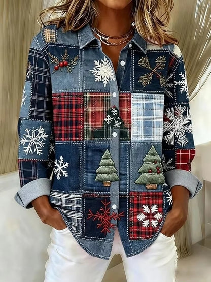 Plaid Colorblock Elizabeth Ainsley Long Sleeve Blouse
